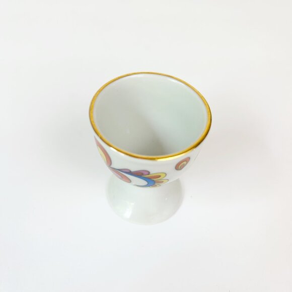 PORSGRUND Farmers Rose Footed Egg Cup Gold Trim Norway Single Cup MCM - Picture 6 of 8